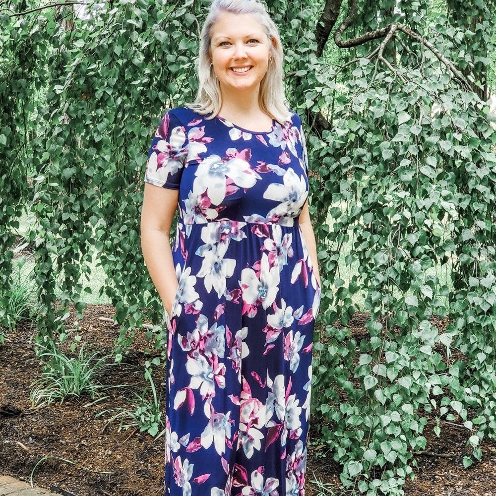 Deep Blue Floral Maxi Dress Reg/Plus